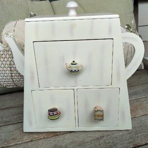 Adorable wood teapot with drawers that open